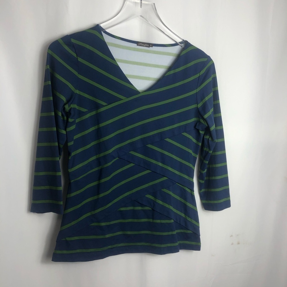 J. McLaughlin Blue green striped stretch top size xs 0729